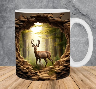 3D Deer Hole In A Garden Design Mug